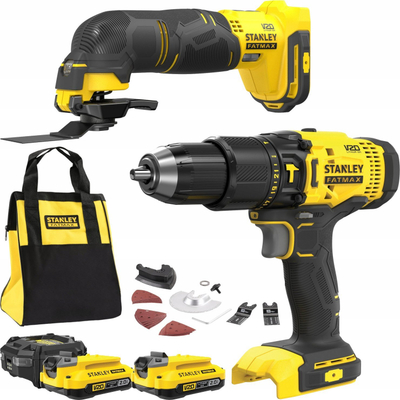 Set veglash Stanley SFMCD711 SFMCE500, Drill Driver dhe Multitool, 2 bateri 2.0Ah, i verdhë