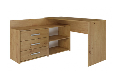 Tavolinë këndi zyre Dany Artisan, me 3 sirtarë, me rafte, dru artisan oak