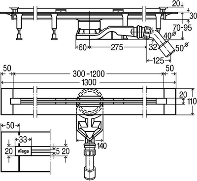 Kanalete dushi lineare Viega Advantix Vario 721671, 120cm, pa kapak