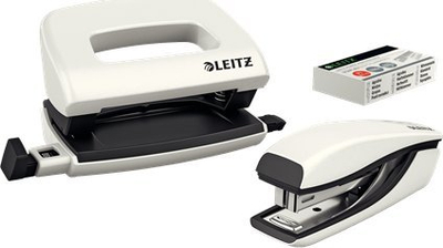 Set stapler dhe shpues letre Leitz Mini WOW, kompakt, Pearl White