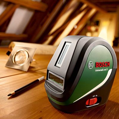 Nivel lazer kryq Bosch UniversalLevel 3, vetërreshtues, rreze 10 m, jeshil