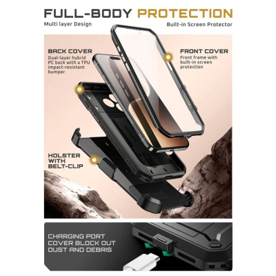 Mbulesë telefoni SUPCASE Unicorn Beetle Pro për iPhone 17 Pro, mbrojtje e plotë, me xham mbrojtës, e zezë