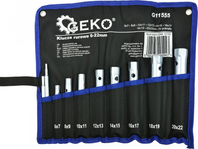 Set çelësa tubor Geko G11555, 6-22mm, me T zgjatues, metalik