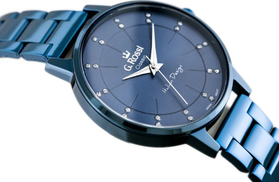 Orë dore G.Rossi Classic Fashionable, mekanizëm quartz, rrip lëkure, blu navy