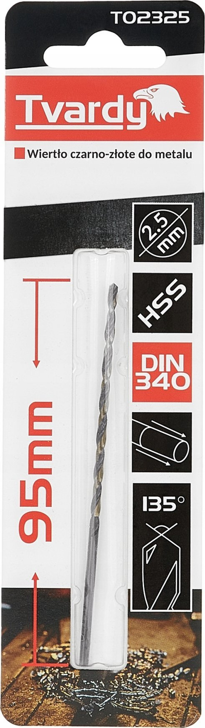 Freze metalike Tvardy Drill TO2325, HSS M2, 2.5mm, zezë me të artë