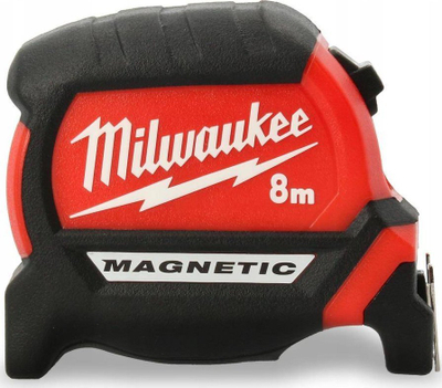 Metër Milwaukee MAG Tape, 8m, me magnet, i kuq e zi
