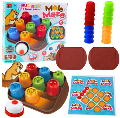 Loja edukative Mole Maze 2in1, kupa me ngjyra, Tic Tac Toe, shumengjyrëshe