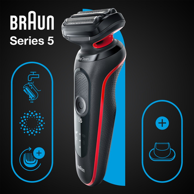 Rrojë elektrike Braun Series 5 51-R1200S, 3 tehe fleksibile, rezistente ndaj ujit, blu