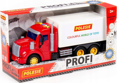 Kamion lodër Polesie Profi 93455, inercial me dritë edhe zë, i kuq me të bardhë