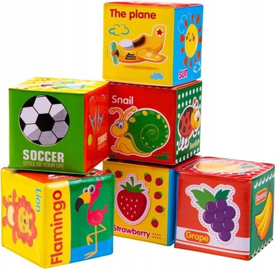Lodra blloqe të buta Bocioland, 6 kube edukative, 6m+, shumëngjyrëshe