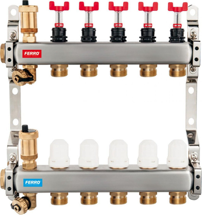 Manifold ngrohje Novaservis SN-RZPU06S, 6 qarqe, matës rrjedhje, çelik inox