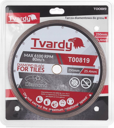 Disk diamanti për pllaka Tvardy T00819, 250mm, vrimë 25.4mm, gri