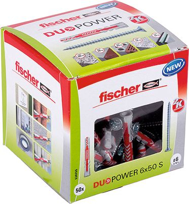 Tipla muri Fischer Duopower 6mm x 50mm me vida 4.5mm x 60mm, set me 50 copë