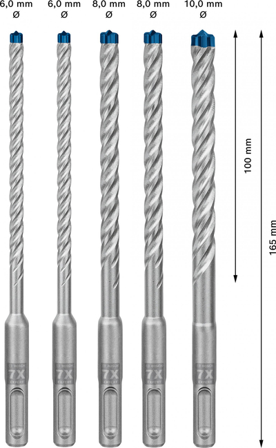 Set spiralash betoni Bosch EXPERT SDS plus-7X 2608900198, 5 copë, 6-10mm