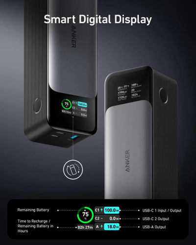 Karikues portativ Anker 737 GaNPrime, 24000mAh, 140W PD 3.1, zi gri