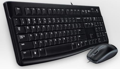 Set tastierë dhe mi Logitech Desktop MK120, me kabllo USB, që s’çon dëm nga lëngjet, i zi