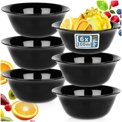 Set tasash Vilde Glass, 6 copë, 300 ml, qelq opal, të zeza