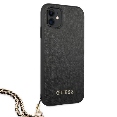 Mbështjellës telefoni Guess Saffiano Chain GUHCN61SASGBK, për iPhone 11 6.1", kuti e fortë, i zi