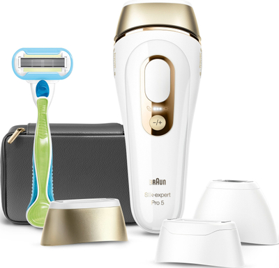 Epilator IPL Braun Silk-expert Pro 5 IPL5242, SensoAdapt SkinPro 2.0, për trup edhe fytyrë, i bardhë me ari