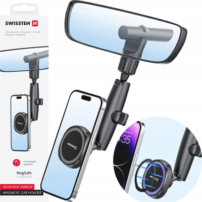 Mbajtëse telefoni Swissten Car Mount for MagSafe, për pasqyrën e brendshme, set 2 copë, e zezë