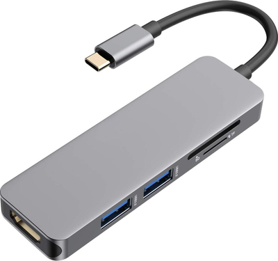 USB hub RoGer 5n1, USB C, 2x USB 3.0, HDMI, gri