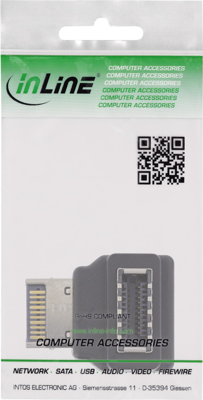 Adapter i brendshëm InLine USB 3.2, USB E plug në USB E socket, kënd 90°