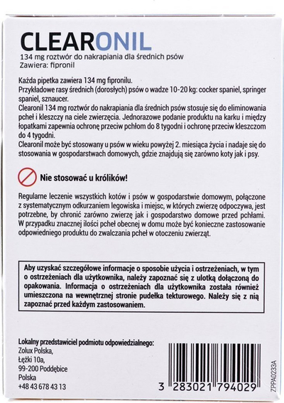 Антипаразитски капки за кучиња Francodex CLEARONIL, 10–20 kg, 134 mg x 3