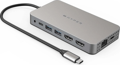 USB C центар HyperDrive Dual 4K HDMI 10 во 1, за MacBook M1 M2 M3, Ethernet, сина