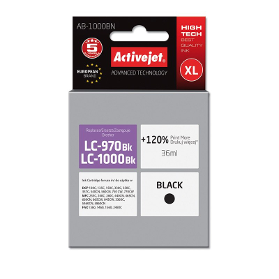 Ngjyrë për printer Activejet AB-1000BN (zëvendësim për Brother LC1000BK/970BK), 35 ml, e zezë
