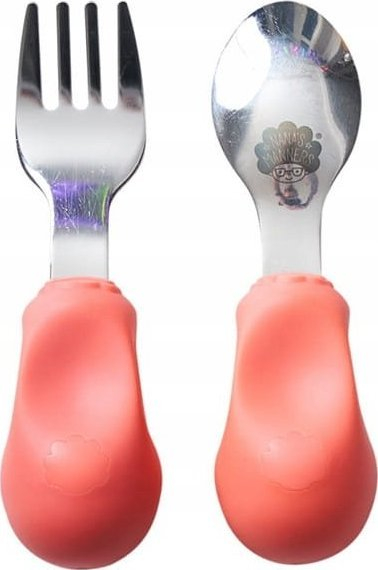 Set takëmesh për kalamaj Nanas Manners Stage 2, 1–3 vjeç, ergonomik, inox, rozë koral