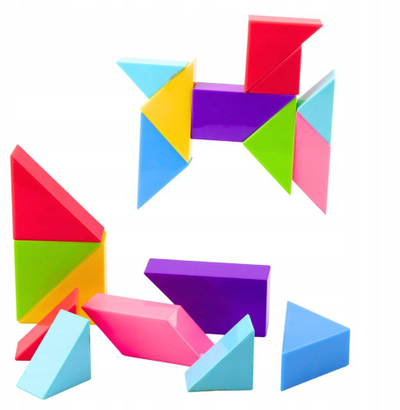 Lodër magnetike tangram, 9 blloqe me ngjyra