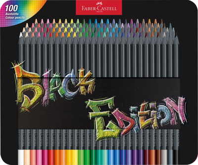 Сет моливи за боење Faber-Castell Black Edition 116490, 100 парчиња, метална кутија, многуобојни