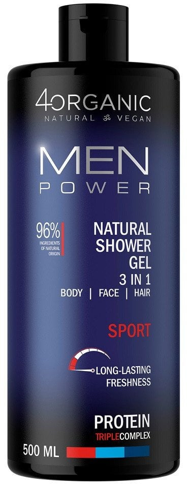 Xhel dushi 4Organic Men Power Sport, 3 në 1, natyral, 500ml