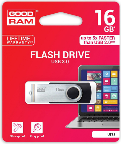 USB GoodRam UTS3 (UTS3-0160K0R11),16GB, e zezë/argjendtë