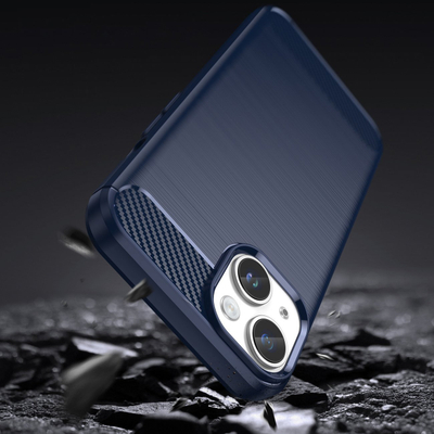 Mbrojtëse telefoni Carbon Case për iPhone 14, xhel TPU i butë, teksturë karbon, blu e errët