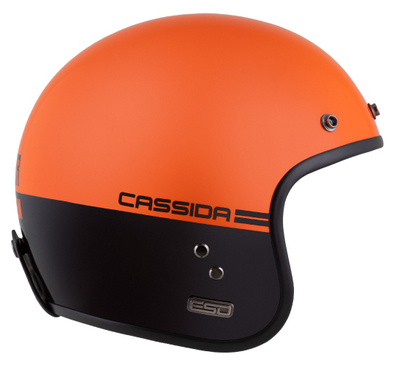 Helmetë moto CASSIDA ESO Super Hooligan, open face, ECE 22.06, e zezë portokalli perlë