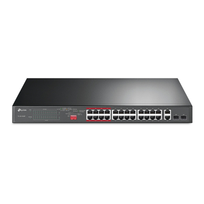 Switch TP-Link TL-SL1226P, 24-Port 10/100Mbps + 2-Port Gigabit, PoE+ i pamenaxhueshëm, 250W