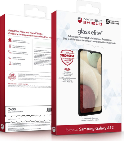 Xham mbrojtës InvisibleShield Glass Elite+ për Samsung Galaxy A12, i tejdukshëm, i fortë ndaj gërvishtjeve