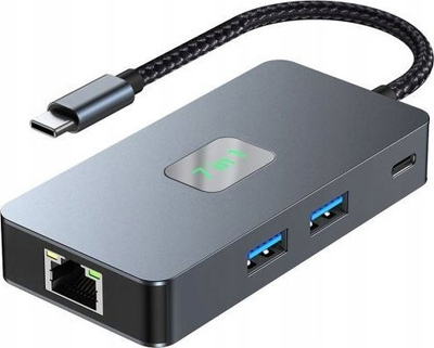 Adapter HUB USB C TB 7n1, HDMI 4K, RJ45 2500 Mbps, grafit