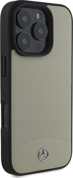 Kapak telefoni Mercedes MB me lëkurë të teksturuar për iPhone 16 Pro Max, lëkurë, MagSafe, bezhë