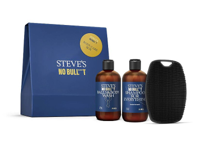 Set për meshkuj Steve's Body Care, shampo për flokë dhe mjekër 250 ml + shampo për trup 250 ml + furçë për trup