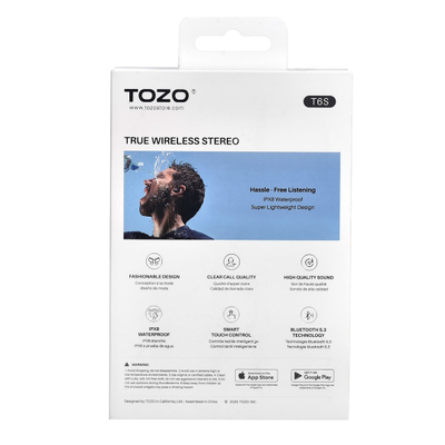 Безжични слушалки TOZO T6S, TWS во уво, со кутија за полнење, црни