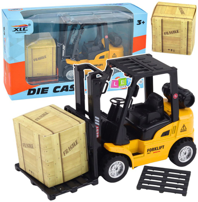 Lodër vinç forklift LeanToys, metal, pull back, e verdhë