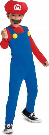 Kostum për kalamaj Disguise Nintendo Super Mario, me kapelë dhe mustaqe, 4–8 vjeç, blu e kuqe