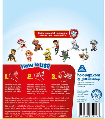 Сет тетоважи HoloToyz Paw Patrol AR, интерактивни, за деца, шарени