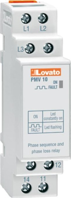 Relé selektimi faze Lovato PMV10A440, trefazor në njëfazor, 208 480V