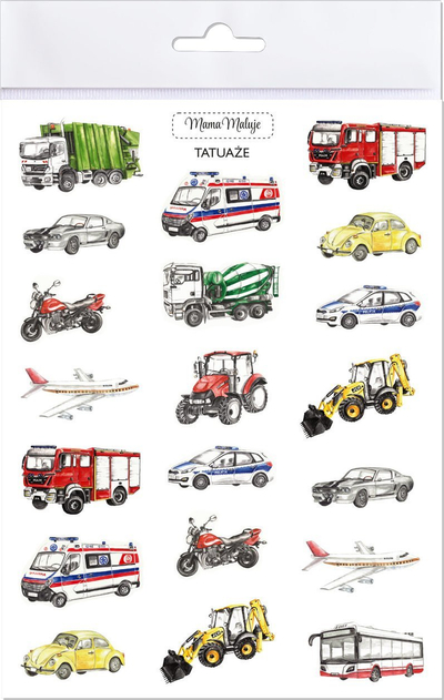 Tatuazhe të larshme Mama Paints Vehicles, për fëmijë, shumëngjyrëshe