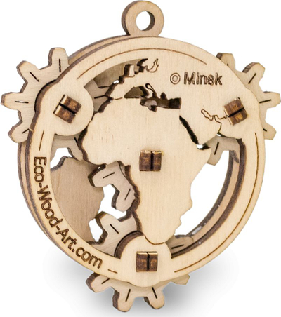 Lodër druri EWA Eco-Wood-Art Fidget-Globe, model 3D montues, glob dekorativ, dru natyral