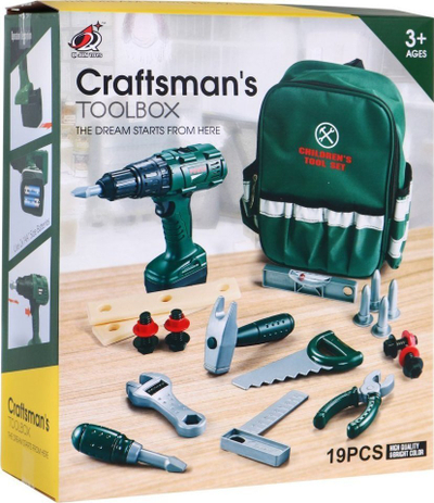 Set lodrash veglash Craftsman Toolbox, me çantë shpine, kaçavidë elektrike, jeshile