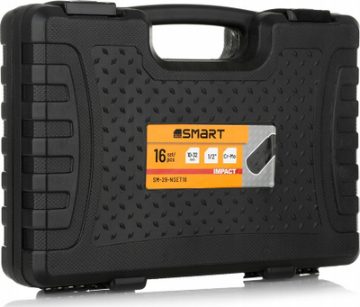 Set kokash goditëse të gjata SMART365, 1/2", 16 copa, në kuti plastike